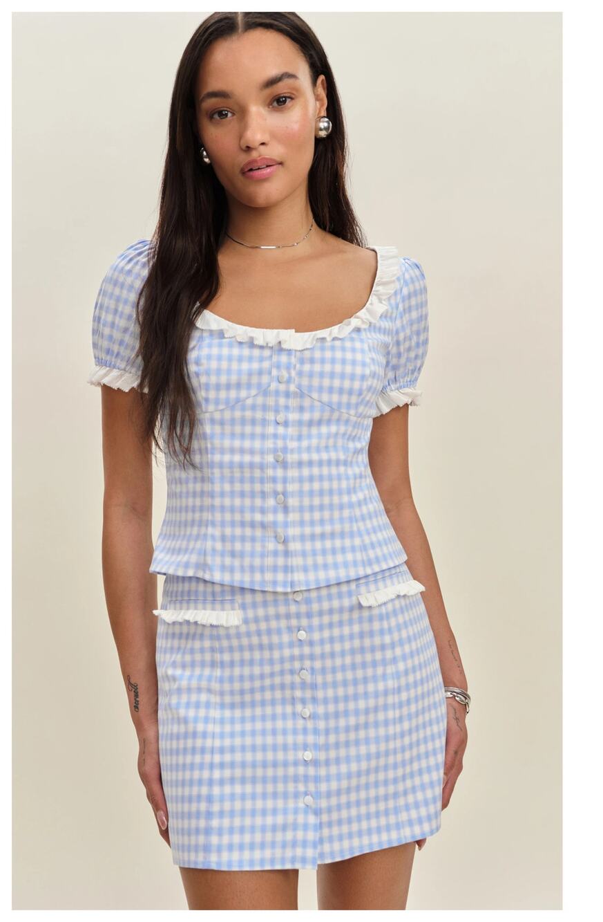 NEW Reformation Janell Two Piece Set in Crystal Check Size 4 - Picture 15 of 15